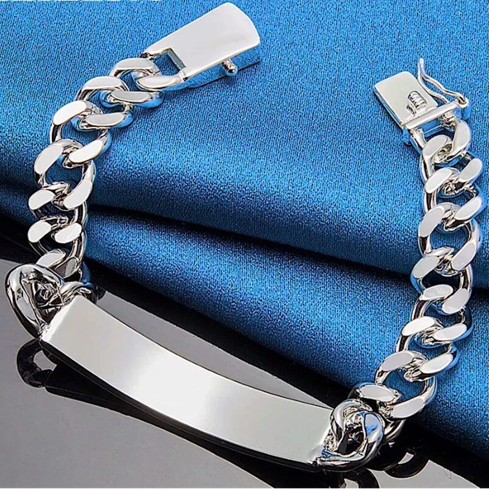Unisex Sterling Silver 10mm Nameplate Bracelet Cuban Chain Link Sizes Vary - Picture 6 of 10